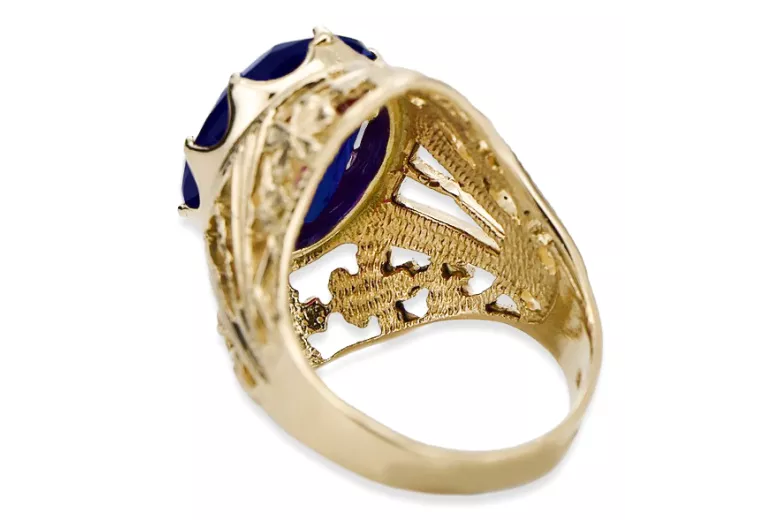 Sapphire 8 كارت من الذهب الأصفر خاتم حرف يدوية فينتاج vrc031x-sp Art Deco أسلوب مجوهرات فينتاج روسي سوفيتي من اتحاد الجمهوريات ا